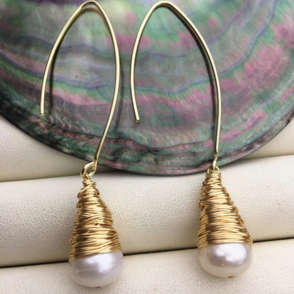 White Freshwater Pearl Dangle Earrings